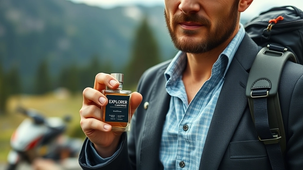 explorer cologne - 
Man wearing explorer cologne in business casual setting, outdoor environment su