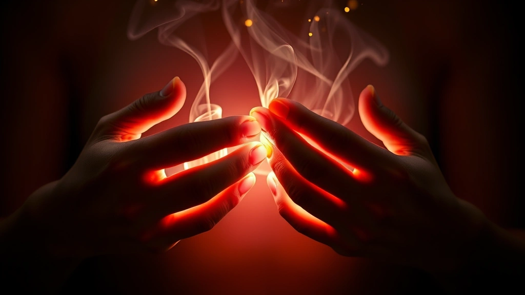 fantasy fragrance - 
Hands applying fragrance to pulse points with glowing, magical light effects em
