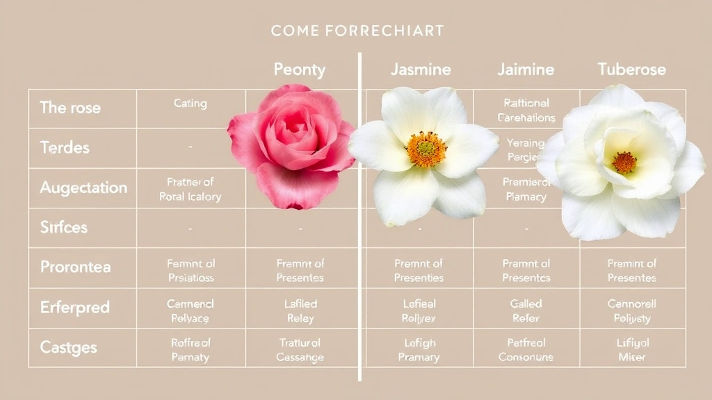 floral fragrance for women - 
Comparison chart showing different floral fragrance types side by side—rose, pe