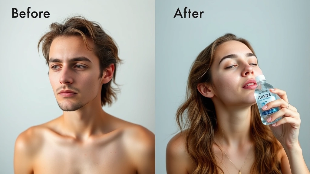 florida water cologne - 
Before and after mood comparison split image showing tired person versus energi