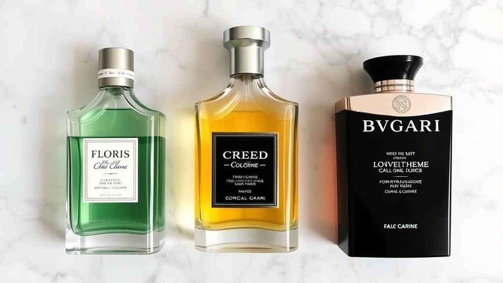floris cologne - 
Comparison of three classic cologne bottles—Floris, Creed, and Bvlgari—arranged