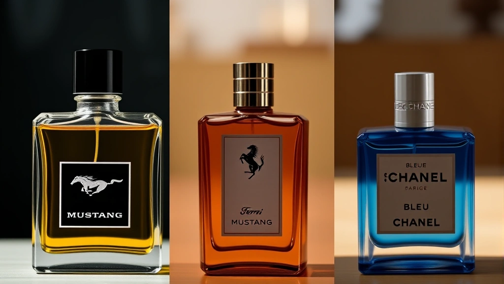 ford mustang cologne - 
Split-screen comparison showing Ford Mustang Cologne bottle next to Ferrari Col