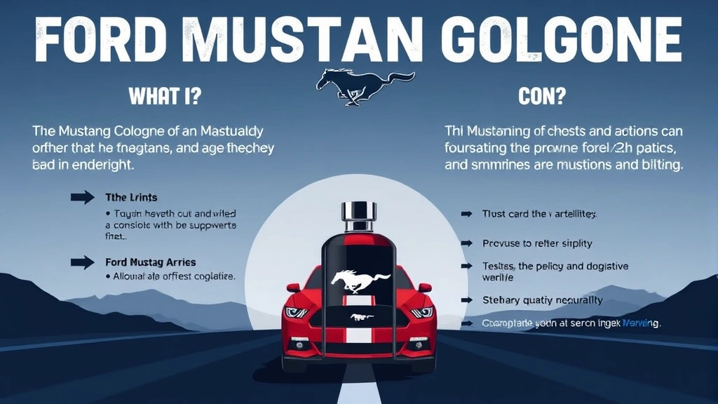 ford mustang cologne - 
Pros and cons infographic for Ford Mustang Cologne with bold masculine aestheti