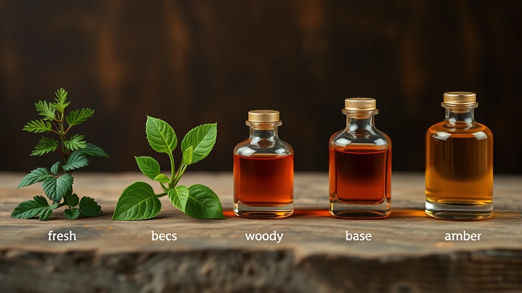 fougere fragrance - 
Split-screen showing fragrance notes evolution: fresh green herbs transitioning