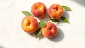 fragrance amor amor - Fresh peach and apricot fruits on a sunny white marble surface with soft natural