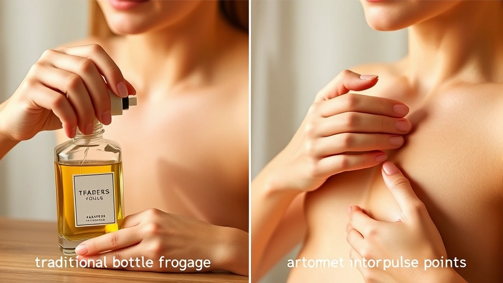 fragrance atomizer - 
Side-by-side comparison of traditional fragrance bottle application versus atom