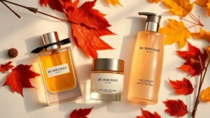 fragrance burberry body - Flat lay of Burberry Body collection showing eau de parfum bottle, body lotion j