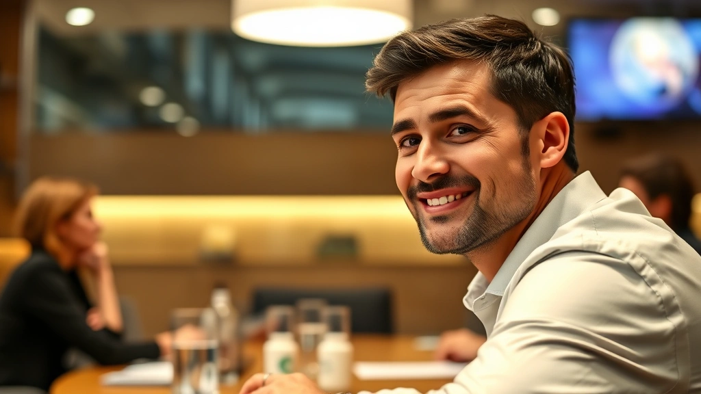 fragrance du bois - 
Professional man wearing woody fragrance at business meeting table with confide