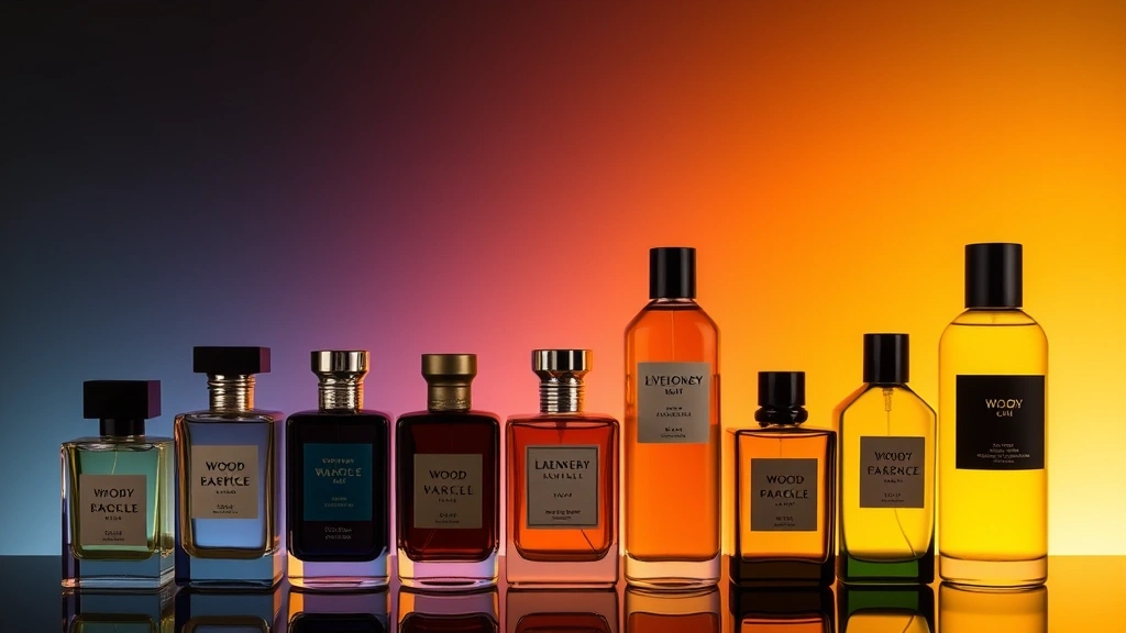 fragrance du bois - 
Collection of woody fragrance bottles from different luxury houses arranged by 
