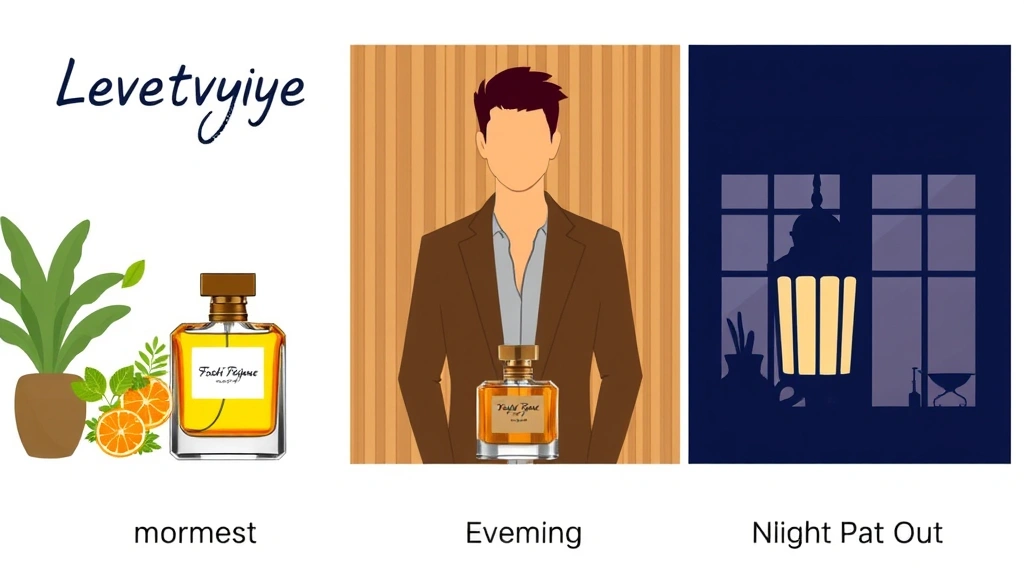 fragrance families - 
Lifestyle infographic showing a person wearing different fragrances throughout 