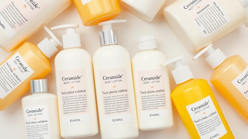 fragrance free body lotion - 
Flat lay arrangement of fragrance free body lotion bottles in various sizes wit