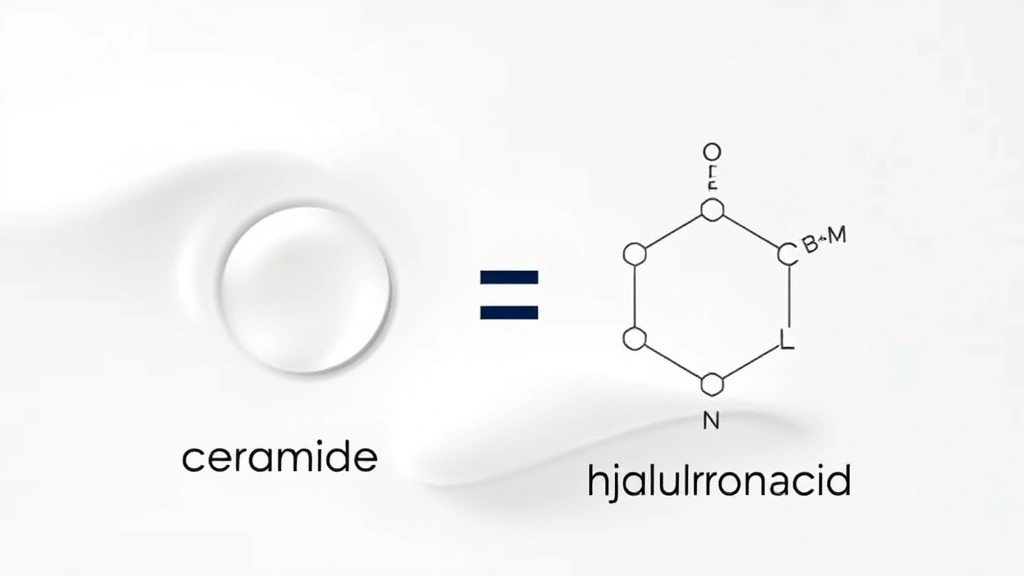 fragrance free moisturizer for sensitive skin -
Ceramide and hyaluronic acid molecules illustrated in a moisturizer formula, sc