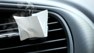 fragrance in car - Close-up of a vent clip car diffuser with scent pads installed, mounted on an ai