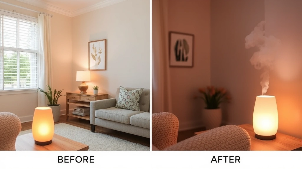 fragrance lamp - 
Before and after room ambiance showing how a fragrance lamp transforms space wi