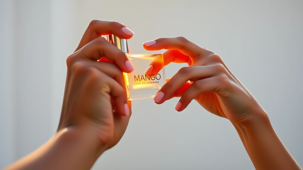 fragrance mango - 
Person spraying fragrance on wrist pulse point in morning light, showing proper