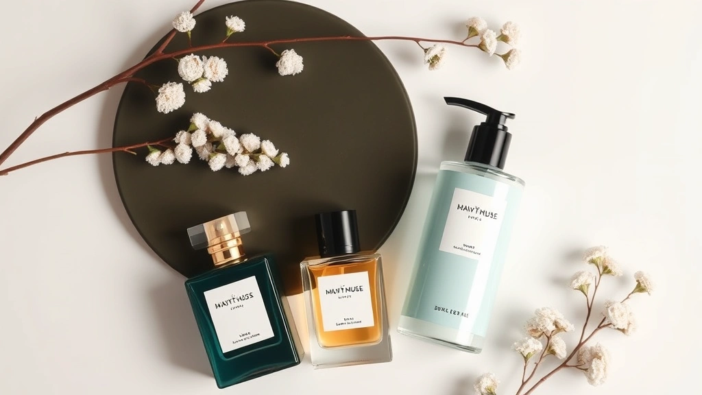 fragrance modern muse - 
Flatlay of modern muse fragrance bottles arranged with complementary body wash 