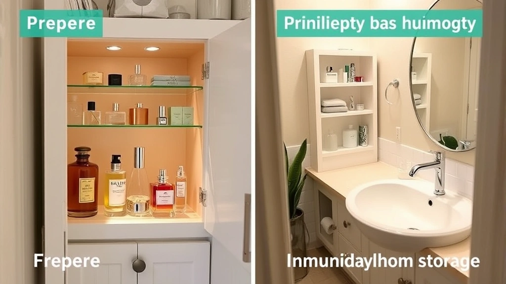 fragrance nest - 
Side-by-side comparison showing proper fragrance storage versus improper bathro