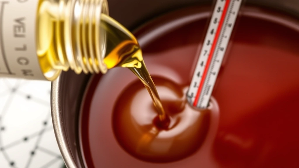 fragrance oils for candles - 
Close-up of pouring fragrance oil into melted wax with thermometer showing prop