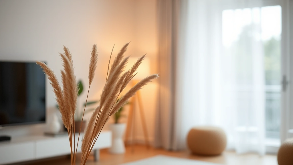 fragrance peach - 
Minimalist home scene with reed diffuser in corner, blurred peach-colored ambie