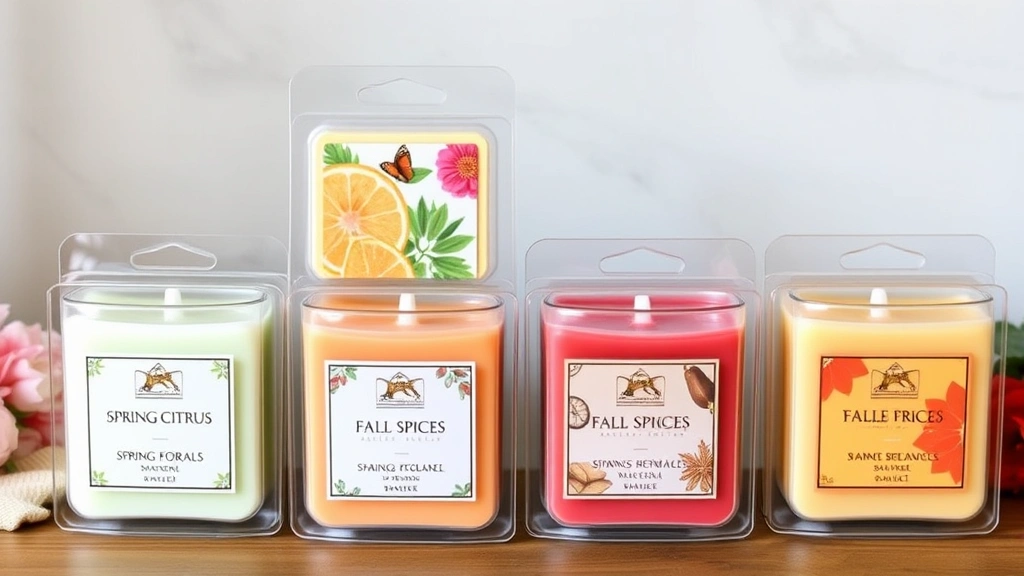 fragrance wax melts - 
Seasonal wax melt collection displayed together showing spring florals, summer 