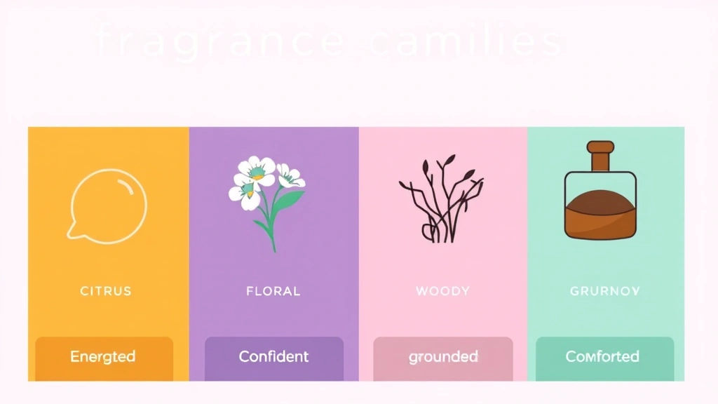 fragrance world after effect - 
Infographic showing the four fragrance families (citrus, floral, woody, gourman