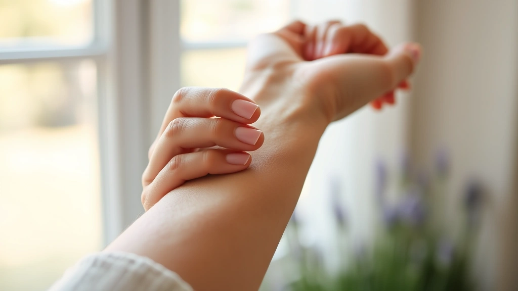 fragrances with lavender - 
Close-up of someone applying lavender fragrance to wrist pulse point with soft 