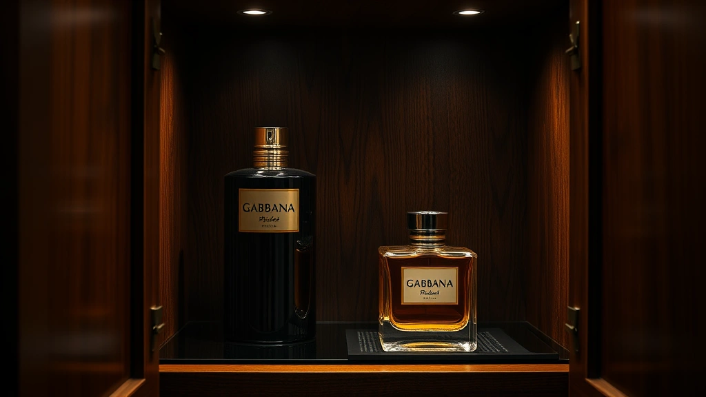 gabbana fragrance - 
Gabbana fragrance stored in dark wooden cabinet with cool, controlled storage e