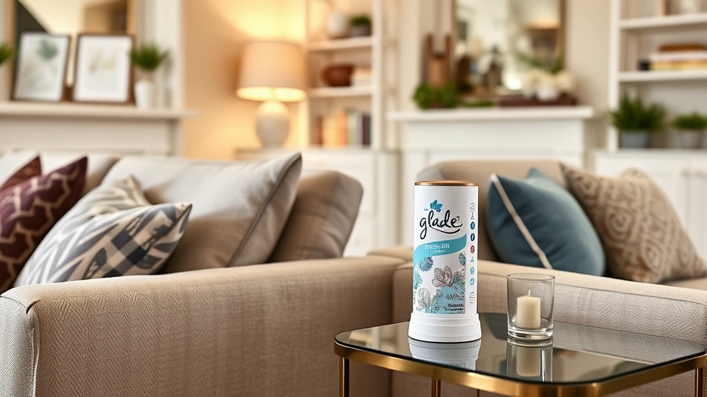 glade fragrance plug in - 
Living room interior with a Glade plug-in on a side table, showing the device i