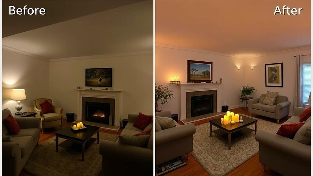 home fragrance products - 
Before and after comparison: a living room looking dull and lifeless on the lef