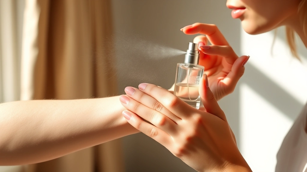 ladies picky rose edp spray 2.7 oz fragrances - 
Woman testing fragrance on wrist with visible spray mist, natural daylight, sho