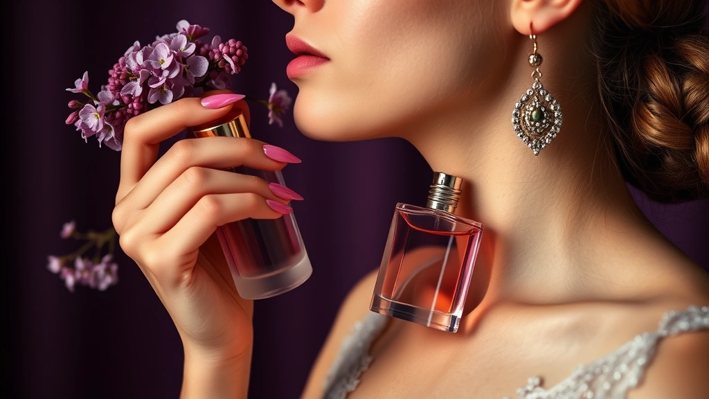lilac fragrance perfume - 
Woman applying lilac fragrance perfume to pulse point on neck, elegant and refi