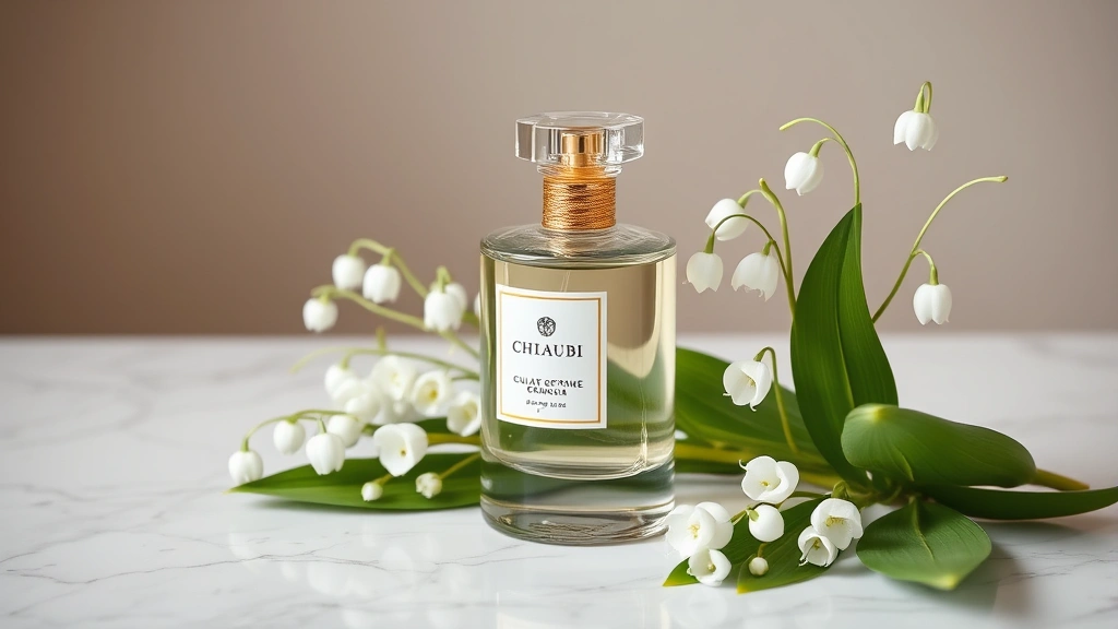 lily of the valley fragrance - 
Elegant fragrance bottle with lily of the valley flowers arranged artfully besi