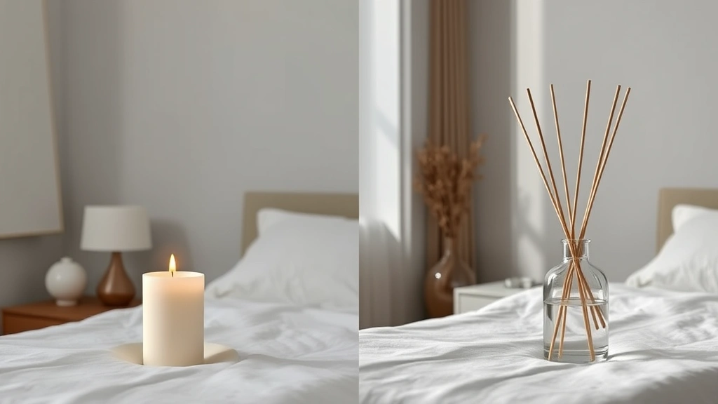 lychee fragrance - 
Split-screen comparison showing a lychee candle burning on one side and a reed 