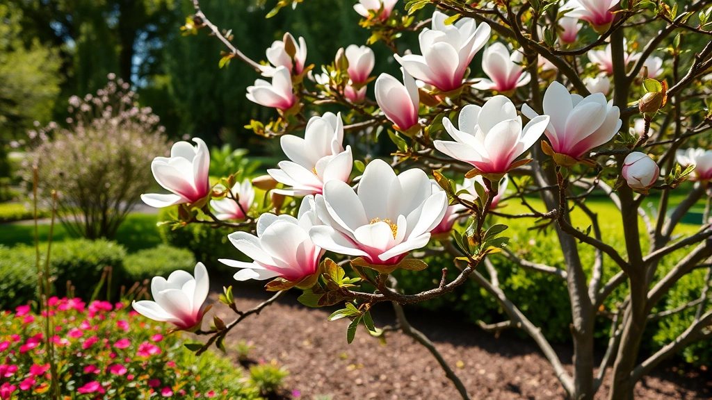 magnolia fragrance - 
Garden setting with magnolia tree in full bloom during spring, fresh and bright