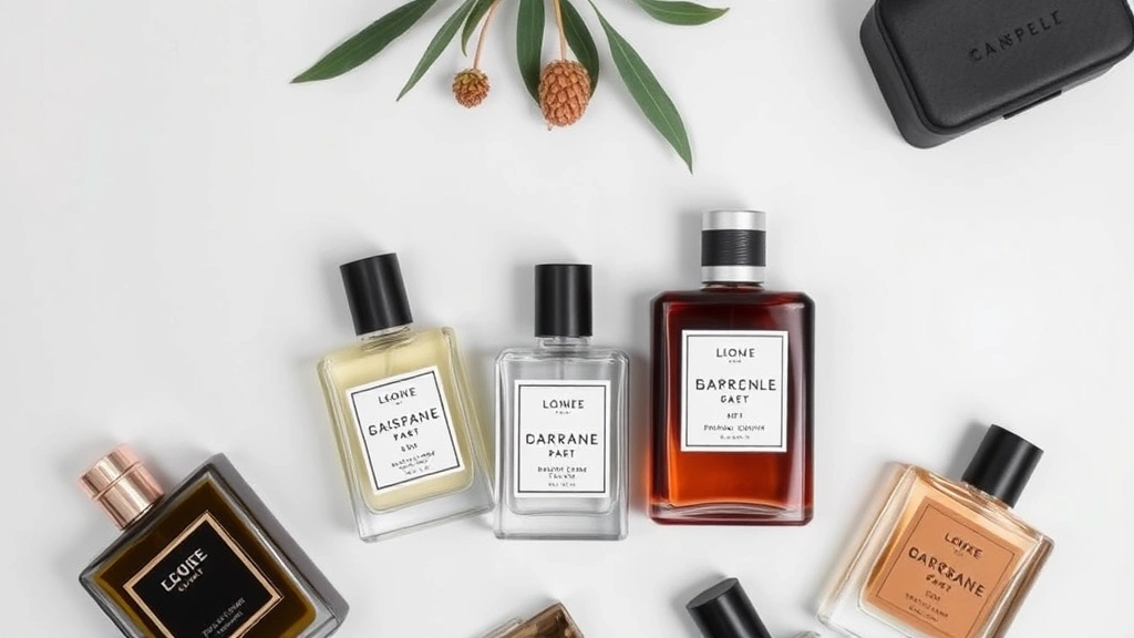 masculine cologne - 
Flat lay of masculine cologne collection showing 3-4 different bottles arranged