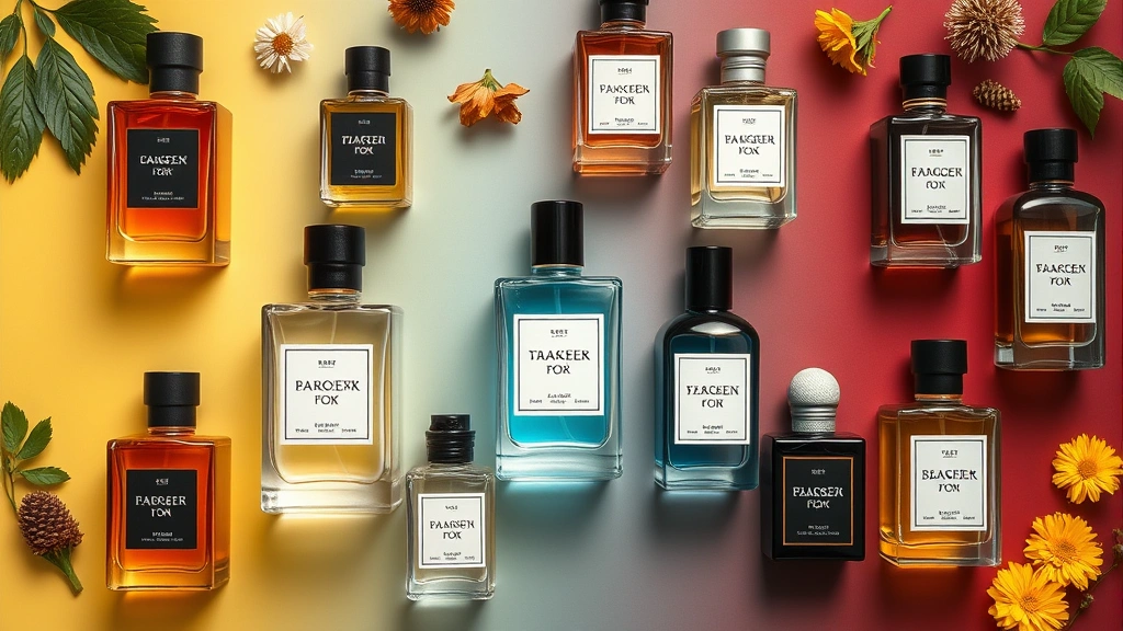 men's eau de parfum fragrances - 
Overhead flat lay of men’s eau de parfum bottles in different fragrance f