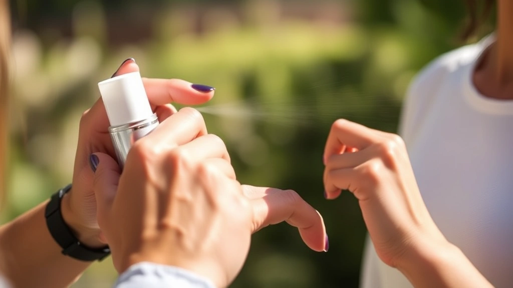 mini fragrance - 
Person applying mini fragrance to their wrist pulse point with a focused spray,