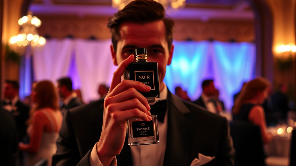 noir fragrance - 
Person wearing noir fragrance at formal evening event with sophisticated stylin
