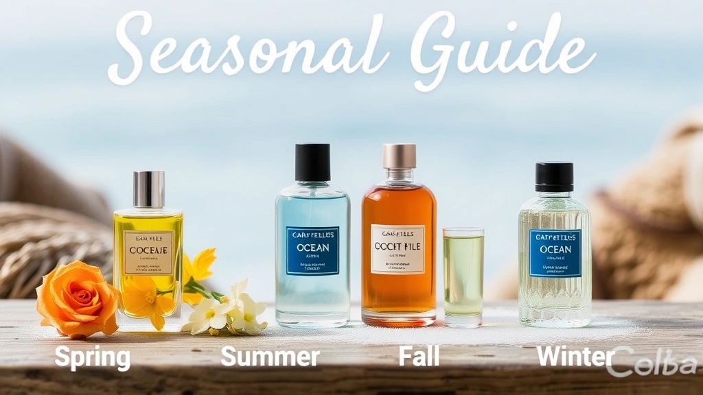 ocean fragrance - 
Seasonal guide visual showing different ocean fragrance bottles for spring, sum