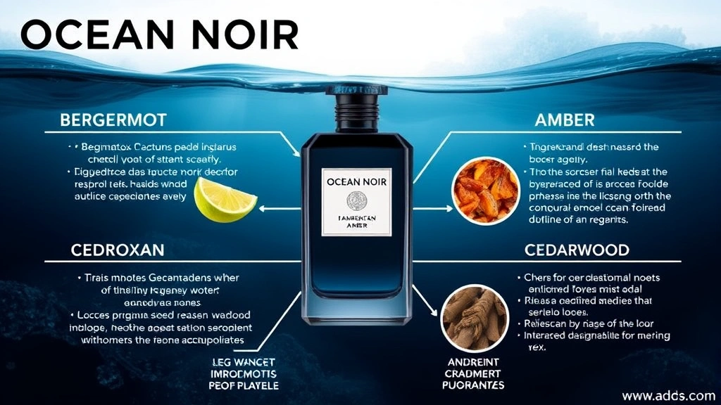 ocean noir cologne - 
Ocean noir cologne fragrance notes breakdown infographic showing bergamot citru