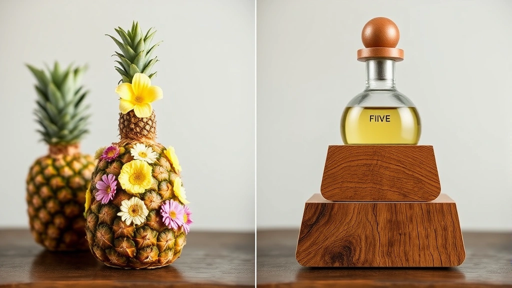 pineapple vintage cologne - 
Split-screen comparison showing pineapple vintage cologne fragrance notes pyram