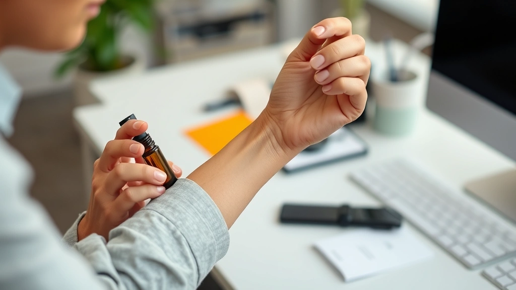 roll on fragrance oil - 
Lifestyle scene of someone applying roll on fragrance oil to their wrist during
