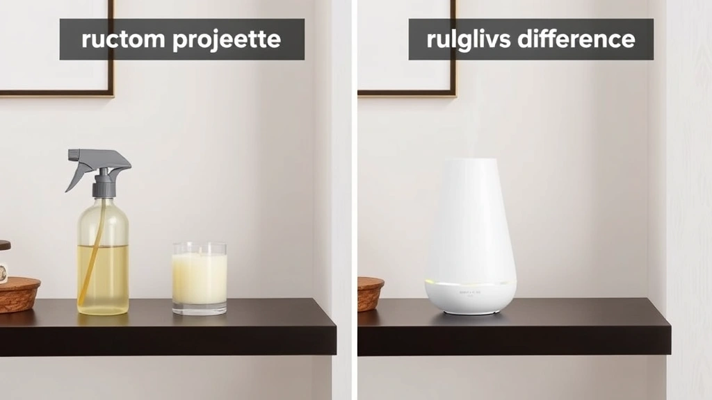 room fragrance spray - 
Split-screen comparison showing a room fragrance spray bottle next to a candle 