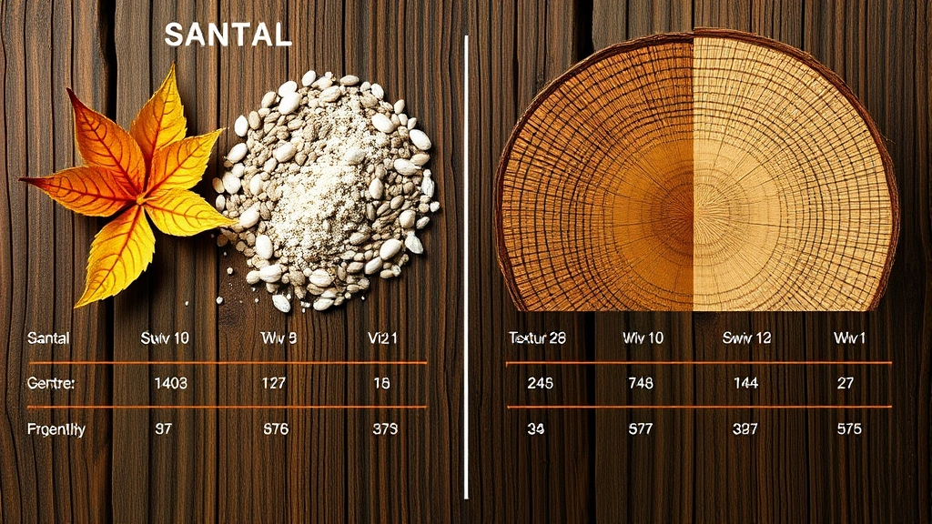 santal fragrance - 
Comparison chart showing santal vs other woody fragrances with texture and warm