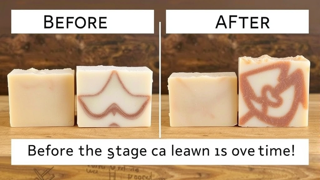 soap fragrance oils - 
Before and after visual showing soap bars at different curing stages with text 