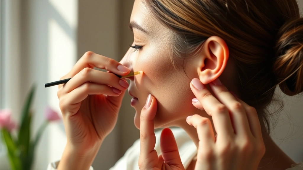 solid fragrance - 
Woman applying solid fragrance to pulse point behind ear, demonstrating proper 