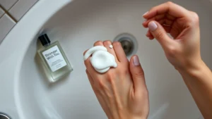 stronger with you armani cologne - Overhead shot of unscented moisturizer being applied to wrists with Stronger Wit