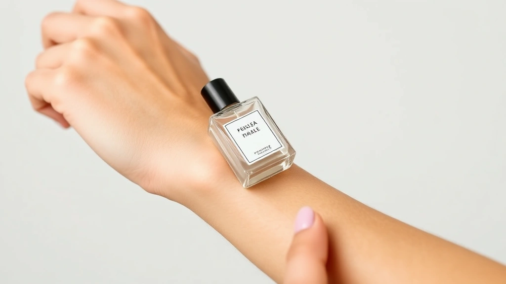 the fragrance wheel - 
A person testing a fragrance on their wrist with the fragrance wheel framework 