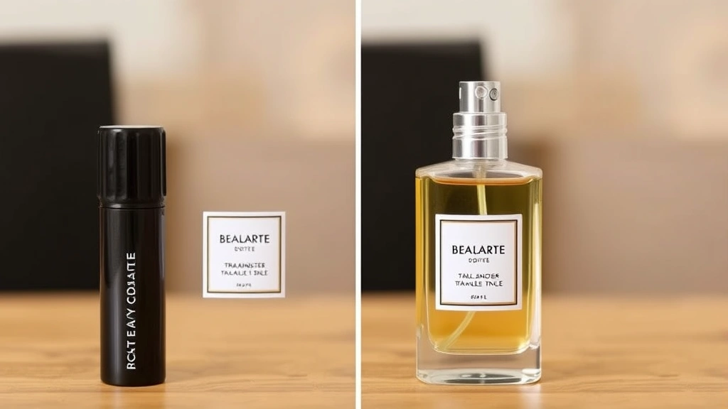 travel size fragrance - 
Side-by-side comparison of travel size atomizer next to full-size fragrance bot