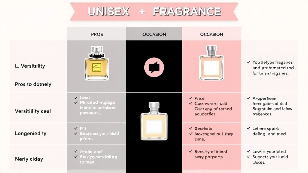 unisex fragrances - 
An infographic-style visual comparing pros and cons of unisex fragrances with i